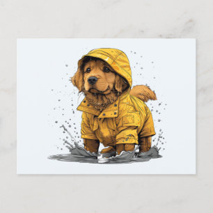 Carte Postale Mignonne Golden Retriever Chien portant un impermé
