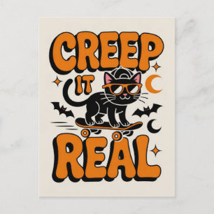 Carte Postale Mignonne Halloween Chat Noir Creep It Real