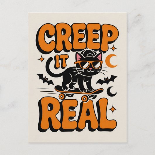 Carte Postale Mignonne Halloween Chat Noir Creep It Real (Devant)