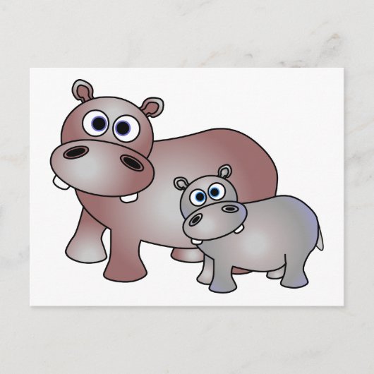 Carte Postale Mignonne hippopotame maman et bébé (Devant)