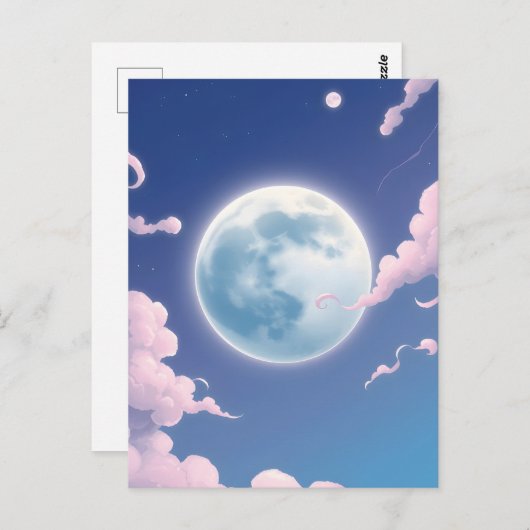 Carte Postale Mignonne illustration lunaire dans le ciel nocturn (Devant / Derrière)