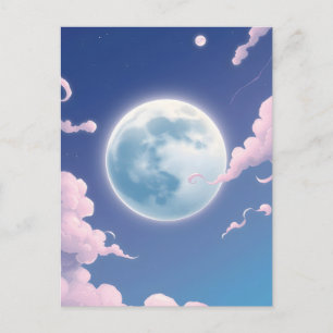 Carte Postale Mignonne illustration lunaire dans le ciel nocturn