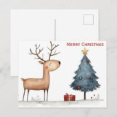 Carte Postale Mignonne Joyeux Arbre de Noël Reindeer Whimsical (Devant / Derrière)