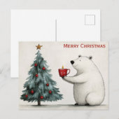 Carte Postale Mignonne Joyeux Ours Polaire de Noël Whimsical (Devant / Derrière)