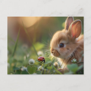 Carte Postale Mignonne lapin lapin et une coccinelle sur le cham