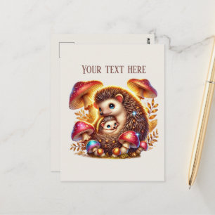 Carte Postale Mignonne Maman bébé hérisson ajouter du texte 