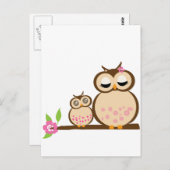 Carte Postale Mignonne maman et bébé hibou (Devant / Derrière)