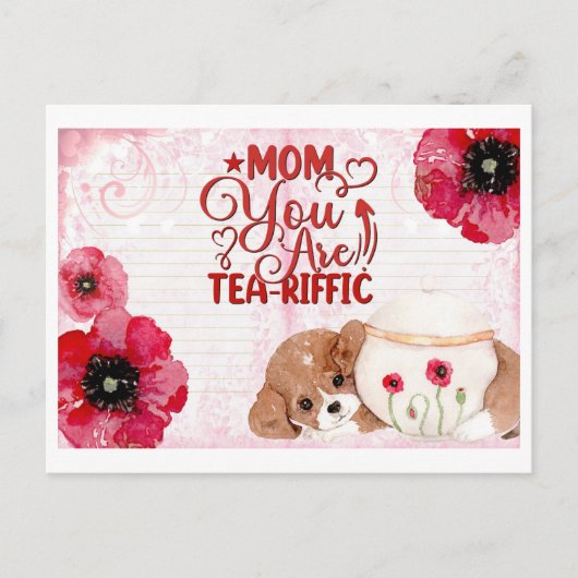 Carte Postale Mignonne Mère Anniversaire Thé Lover Chien Floral (Devant)