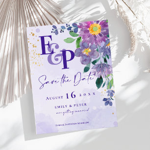 Carte Postale Mignonne Monogramme Purple Floral Mariage Enregist