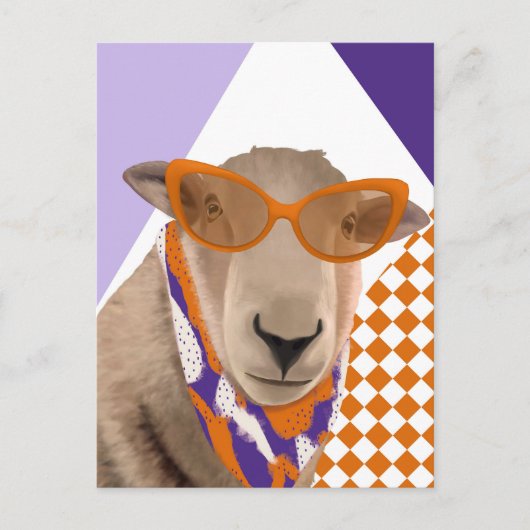 Carte Postale Mignonne Mouton Avec Lunettes (Devant)