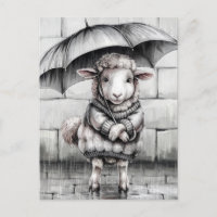 Mignonne Mouton avec Parapluie Noir et Blanc