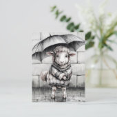 Carte Postale Mignonne Mouton avec Parapluie Noir et Blanc (Debout devant)