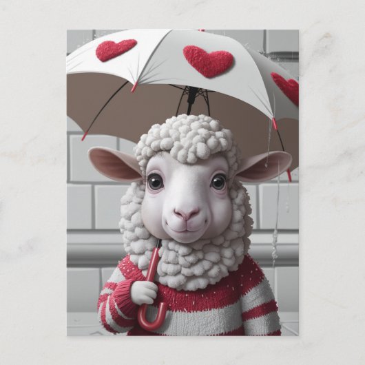 Carte Postale Mignonne Mouton avec Sweat et Parapluie (Devant)