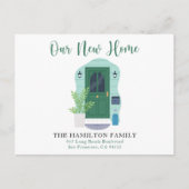 Carte Postale Mignonne Nous avons Déménagé Vert Aquarelle Porte  (Devant)