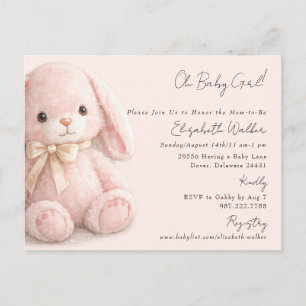 Carte Postale Mignonne Oh Bébé Fille Lapin Rose Baby Shower