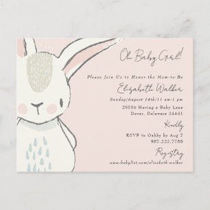 Carte Postale Mignonne Oh Bébé Fille Lapin Rose Baby Shower 