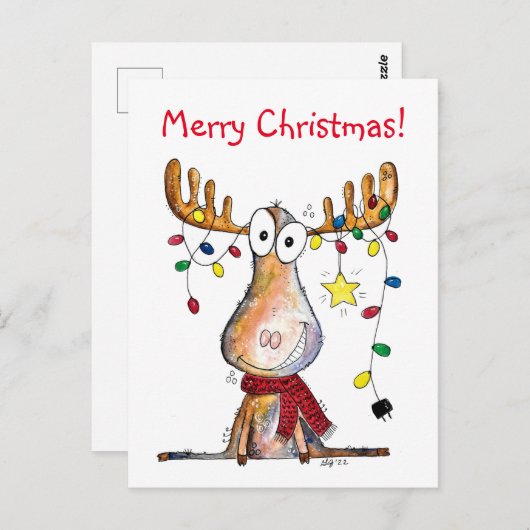 Carte Postale Mignonne orignal de Noël (Devant / Derrière)