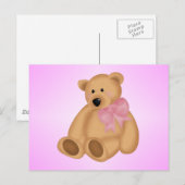 Carte Postale Mignonne Ours Teddy, Pour Bébé Fille (Devant / Derrière)