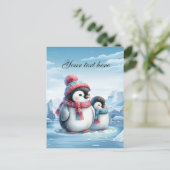 Carte Postale Mignonne pingouin d'hiver saisonnier ajouter du te (Debout devant)