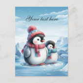 Carte Postale Mignonne pingouin d'hiver saisonnier ajouter du te (Devant)