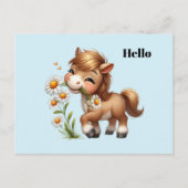 Carte Postale Mignonne Pony Mange Manger Des Marguerites (Devant)
