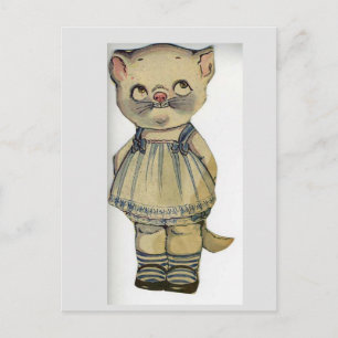 CARTE POSTALE MIGNONNE POUPÉE EN PAPIER CHAT VINTA