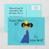 Carte Postale Mignonne princesse avec couronne Invitation d'anni (Devant / Derrière)