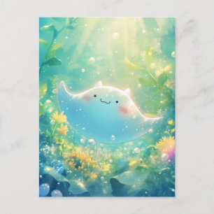 Carte Postale Mignonne Raie Manta Kawaii Sous l'Eau