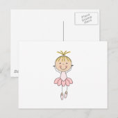 Carte Postale Mignonne, Rose, Danse Ballerina (Devant / Derrière)