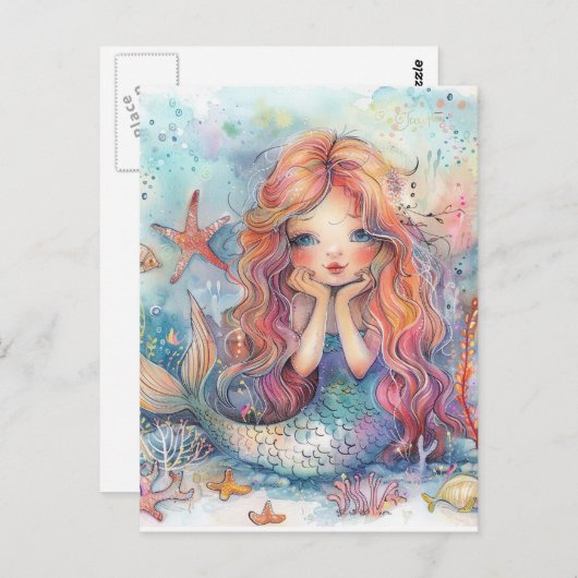 Carte postale Mignonne Sirène (Devant / Derrière)