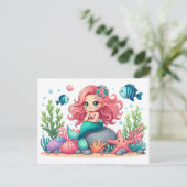 Carte Postale Mignonne Sirène Whimsical Et Les Amis Du Poisson S (Debout devant)