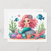 Carte Postale Mignonne Sirène Whimsical Et Les Amis Du Poisson S (Devant / Derrière)