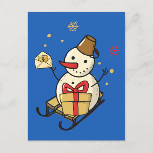 Carte Postale Mignonne Snowman Sur Un Motoneige