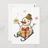 Carte Postale Mignonne Snowman Sur Un Motoneige (Devant / Derrière)