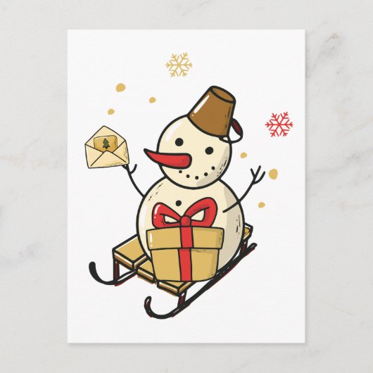 Carte Postale Mignonne Snowman Sur Un Motoneige (Devant)