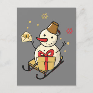 Carte Postale Mignonne Snowman Sur Un Motoneige
