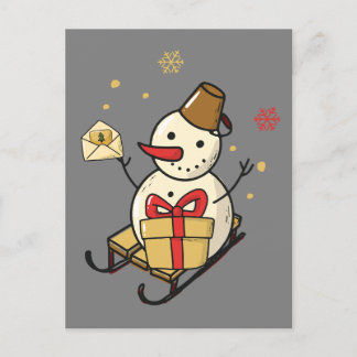 Carte Postale Mignonne Snowman Sur Un Motoneige