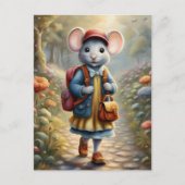 Carte Postale Mignonne souris fille sur le chemin de l'école, co (Devant)