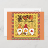 Carte Postale Mignonne Thanksgiving Gnomes Paix Aimer Turquie (Devant / Derrière)