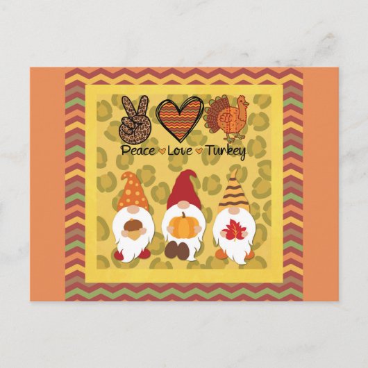 Carte Postale Mignonne Thanksgiving Gnomes Paix Aimer Turquie (Devant)
