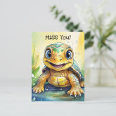 Carte Postale Mignonne Tortue "Miss You" Thème (Debout devant)