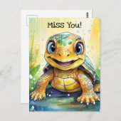 Carte Postale Mignonne Tortue "Miss You" Thème (Devant / Derrière)