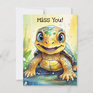 Carte Postale Mignonne Tortue "Miss You" Thème
