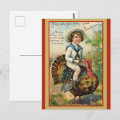 Carte Postale Mignonne Turquie Vintage Thanksgiving (Devant / Derrière)