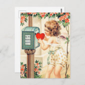 Carte Postale mignonne Valentine fille vintage (Devant / Derrière)