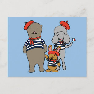 Carte Postale Mignons Animaux de caricature portant des vêtement