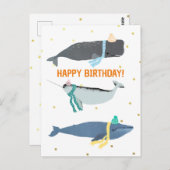 Carte Postale Mignons foulards de baleine Hiver Anniversaire des (Devant / Derrière)