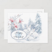 Carte Postale Mignons lapins blancs en vacances d'hiver neige (Devant / Derrière)