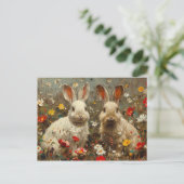 Carte Postale Mignons lapins en Fleur sauvage peinture de champ (Debout devant)