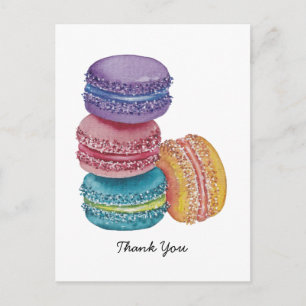 Carte Postale Mignons Macarons Arc-en-Ciel en Aquarelle